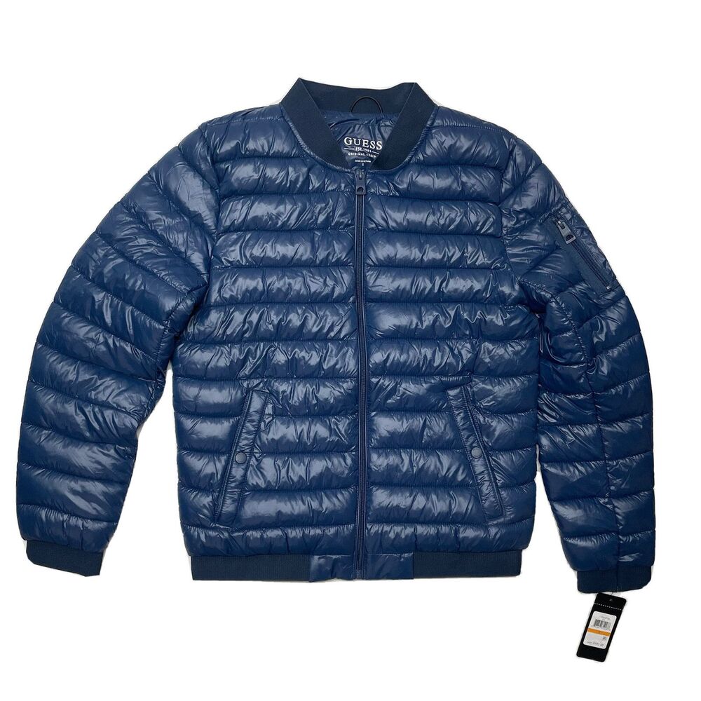 GUESS Mens Navy Blue Quilted Lightweight Puffer Size S Full Zip Jacket MSRP $195